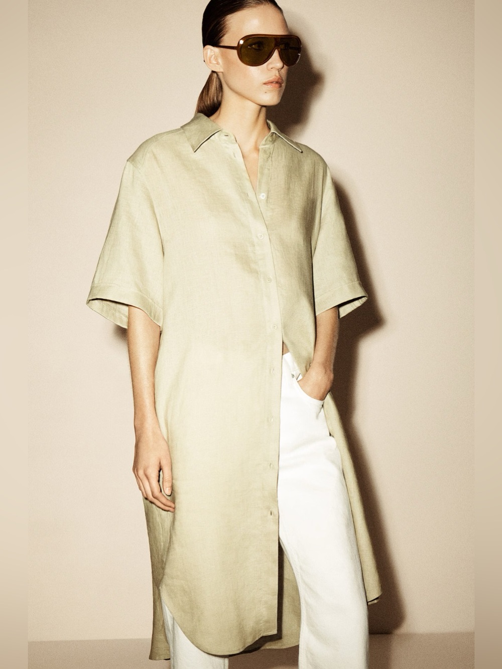 NWT COS Short Sleeved Linen Shirt Dress in Beige